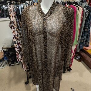 Leopard Print Sheer Cover-Up/Dress/Duster - 4X